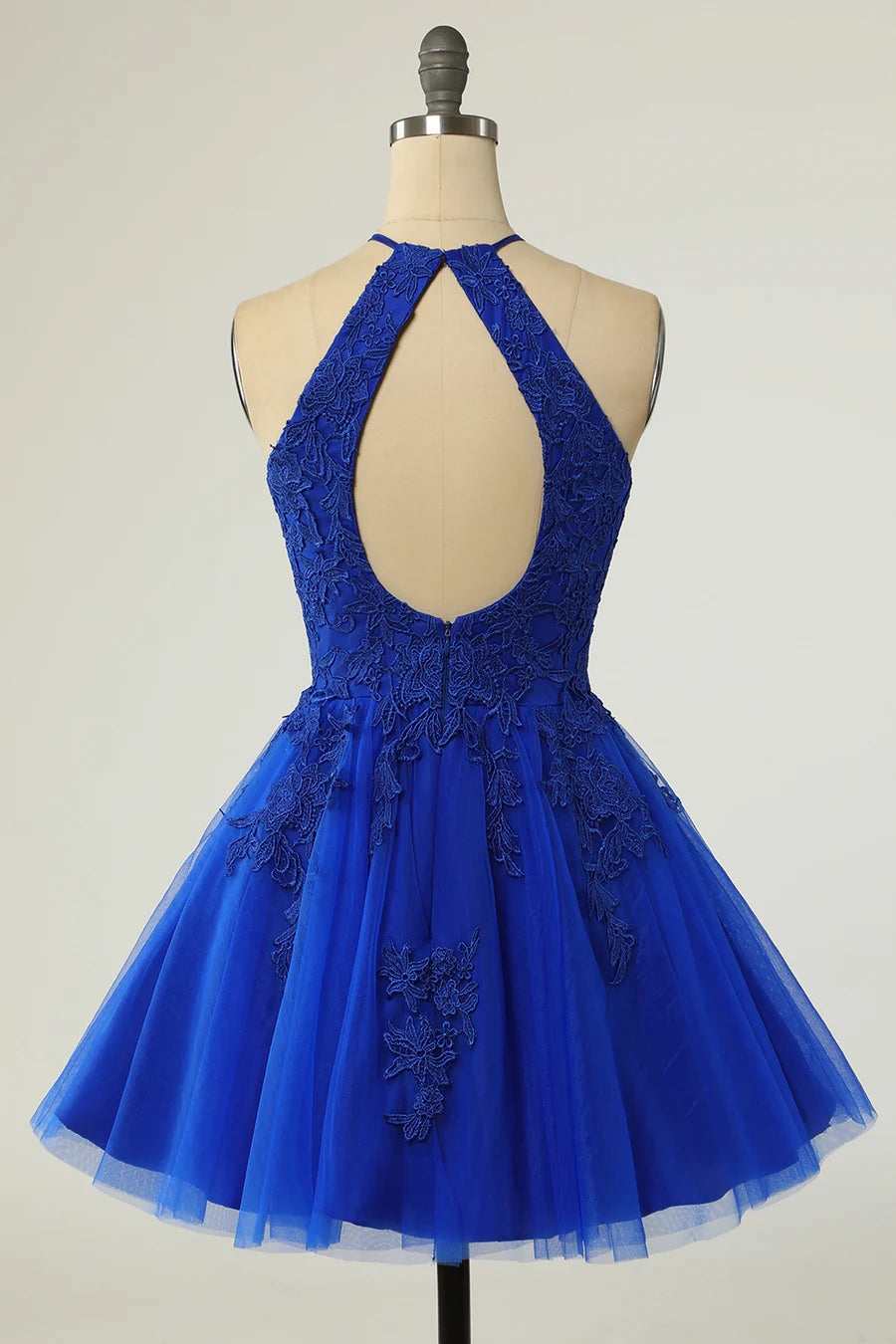 A-Line Applique Halter Backless Short Homecoming Dress