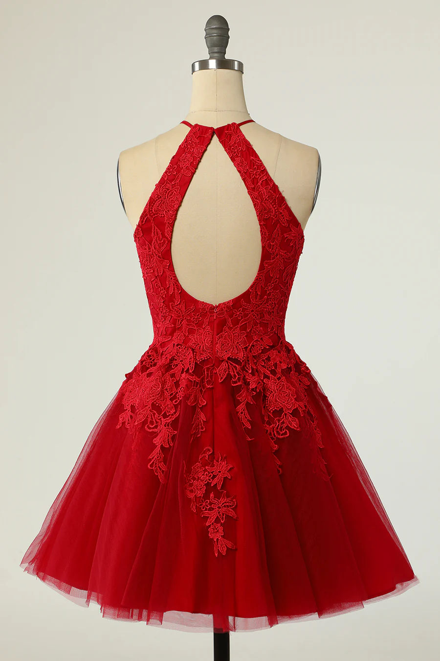 A-Line Applique Halter Backless Short Homecoming Dress