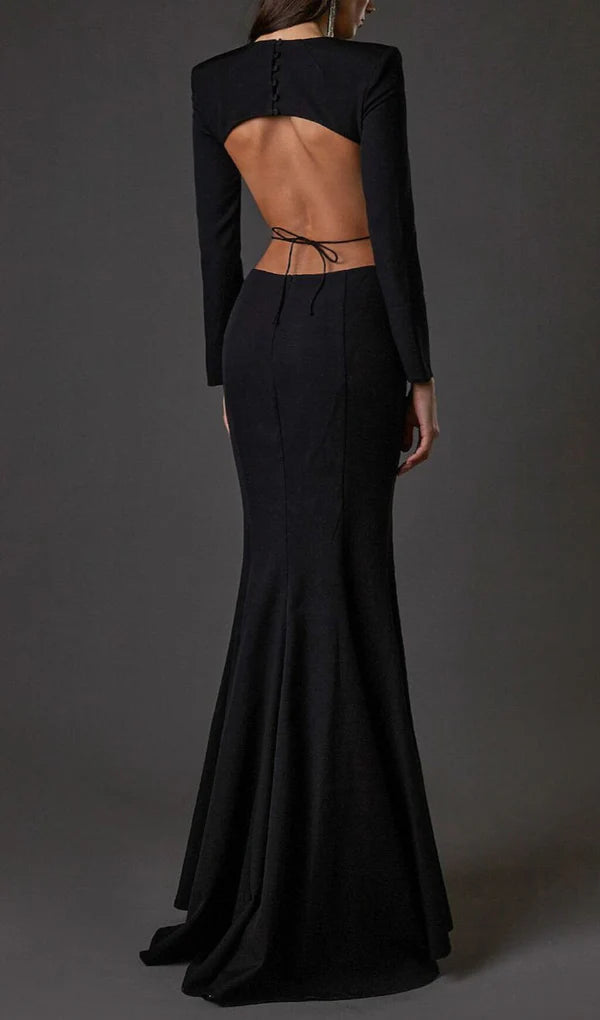 Long Sleeve Cut Out Backless Mermaid Prom Dress