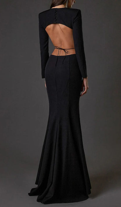 Long Sleeve Cut Out Backless Mermaid Prom Dress