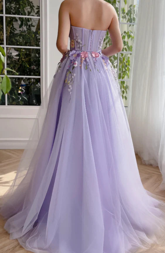 A-line Strapless Mermaid Long Prom Dress With Applique