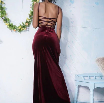 Elegant Mermaid Square Neck Velvet Prom Dress