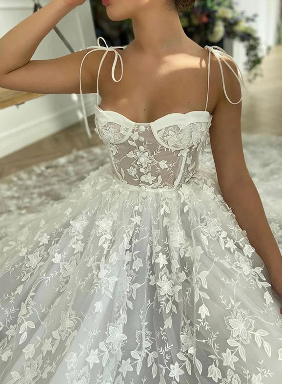 A-line Lace Spaghetti Straps See-Through Prom Dress