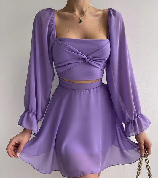 Long Sleeve Square Neck Short Prom Dress ﻿