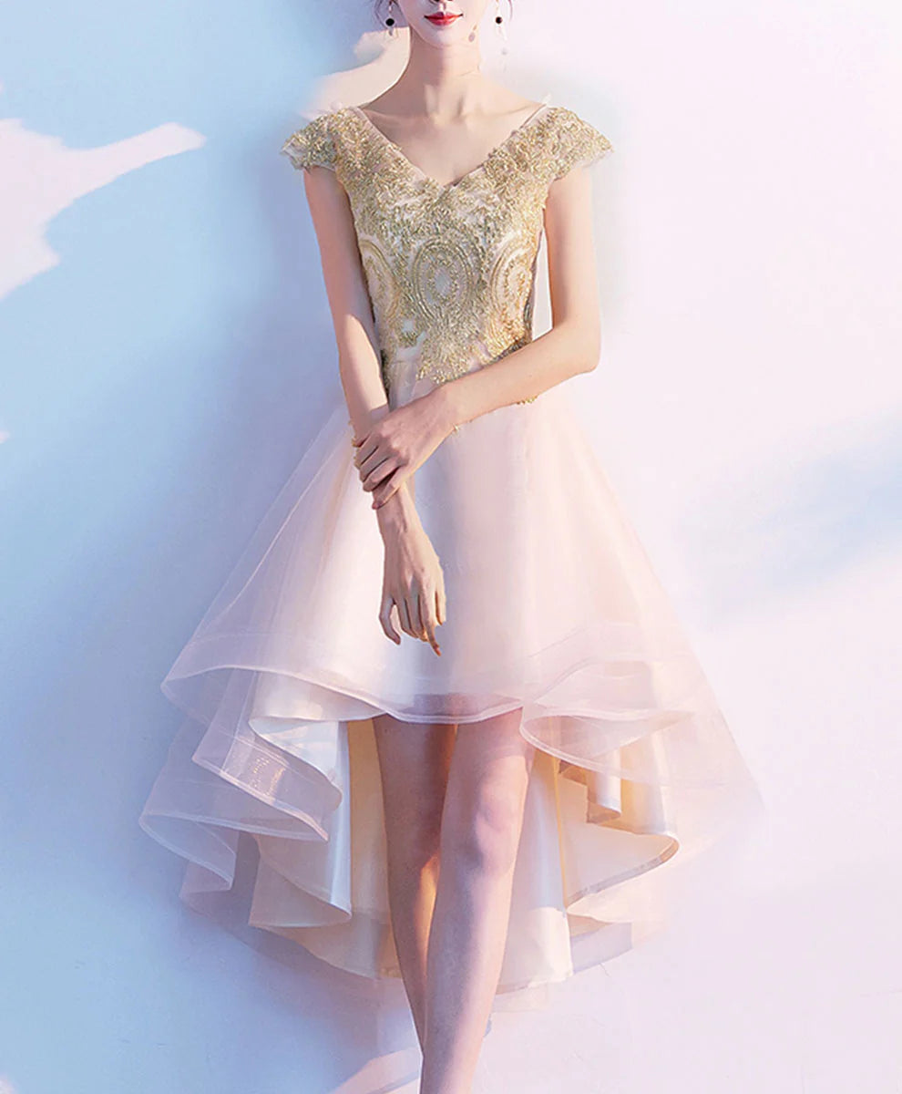 A-line Tulle Hig Low Lace Homecoming Dress