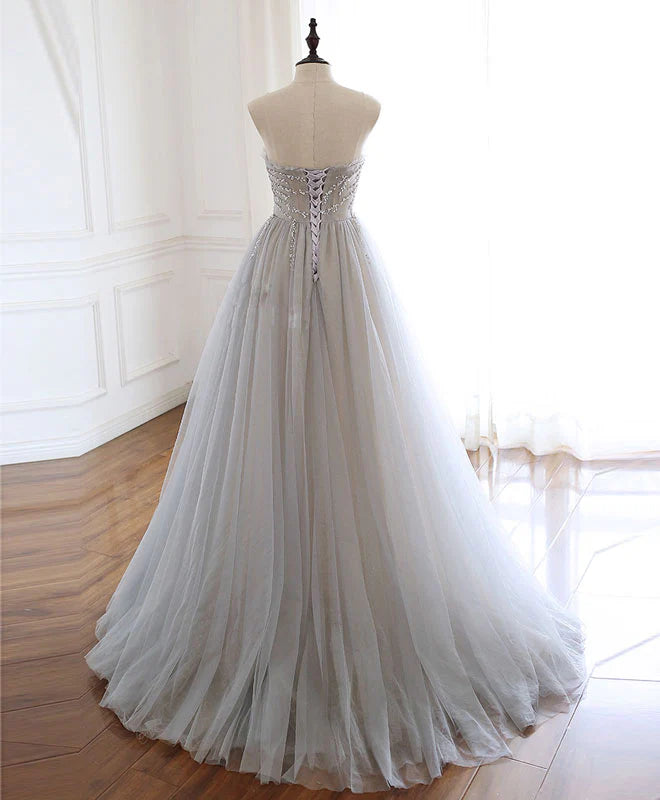 Strapless Sweetheart Tulle Beads Long Prom Dress