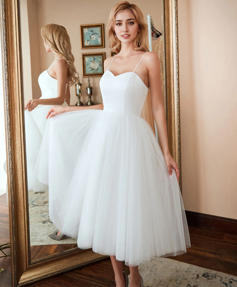 Spaghetti Straps Sweetheart Neck Tulle Short Prom Dress