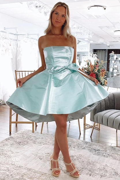 A-Line High-Low Strapless Short Homecoming Dress