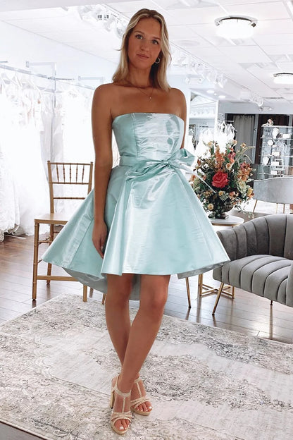 A-Line High-Low Strapless Short Homecoming Dress