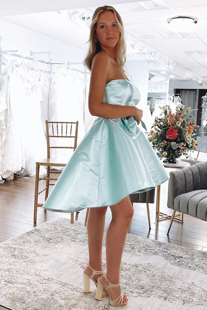 A-Line High-Low Strapless Short Homecoming Dress