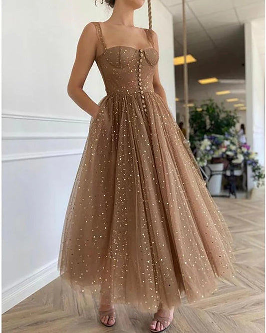 Vintage Tea Length Sweetheart Tulle Prom Dress