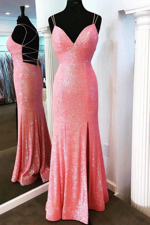 A-line Sparkle Sequins Prom Dresses