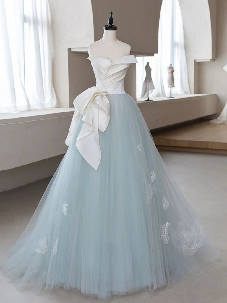 A-line Tulle Lace Applique Off-the-Shoulder Prom Dress