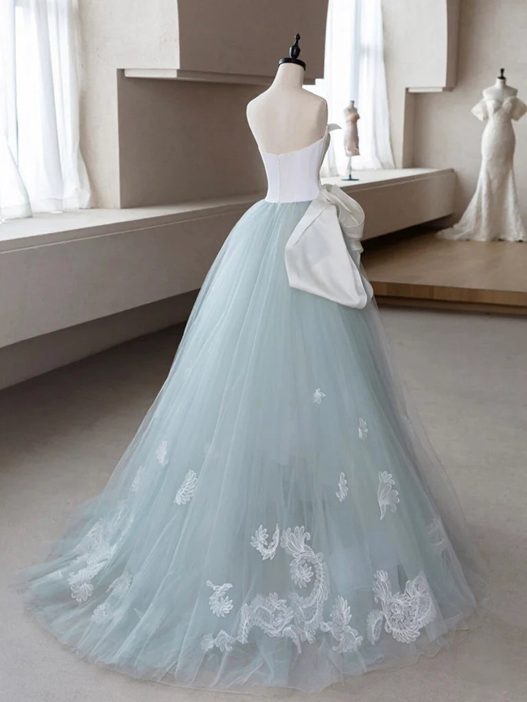 A-line Tulle Lace Applique Off-the-Shoulder Prom Dress