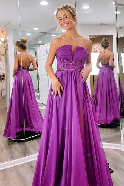 A-Line Strapless Open Back Prom Dress