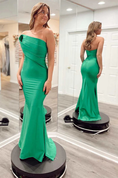 Asymmetrical Strapless Ruched Mermaid Prom Dress