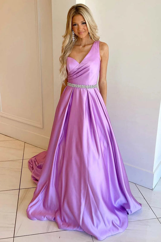 A-Line Asymmetrical Belted Prom Dress