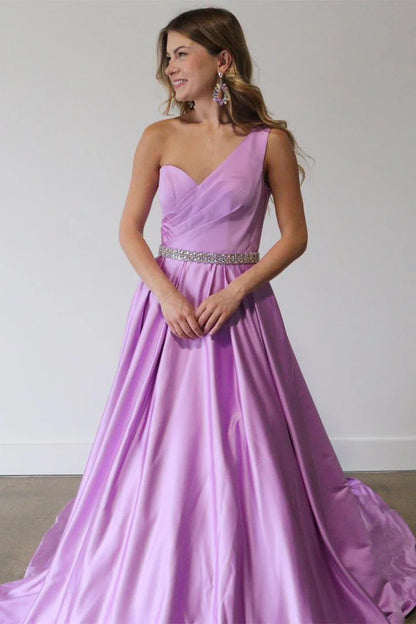 A-Line Asymmetrical Belted Prom Dress