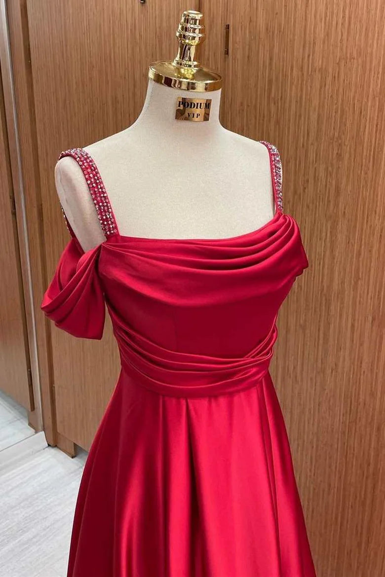 A-Line Satin Cold-Shoulder Prom Dress