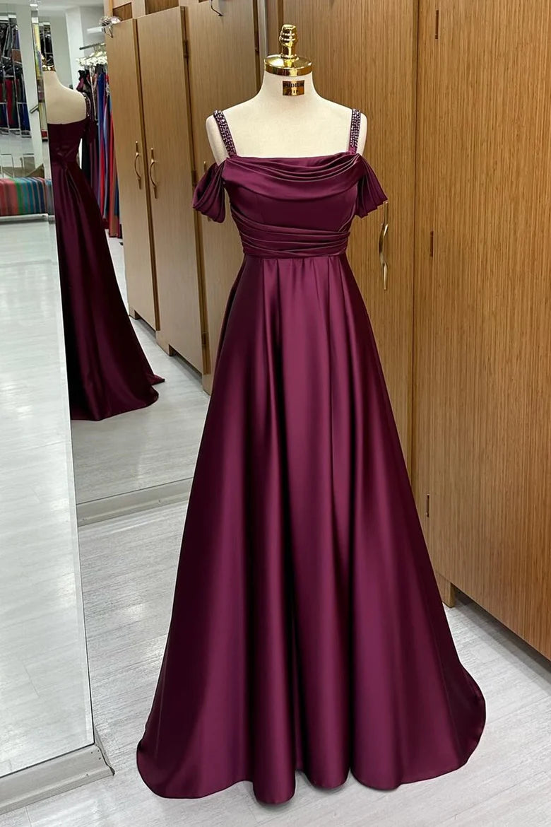 A-Line Satin Cold-Shoulder Prom Dress