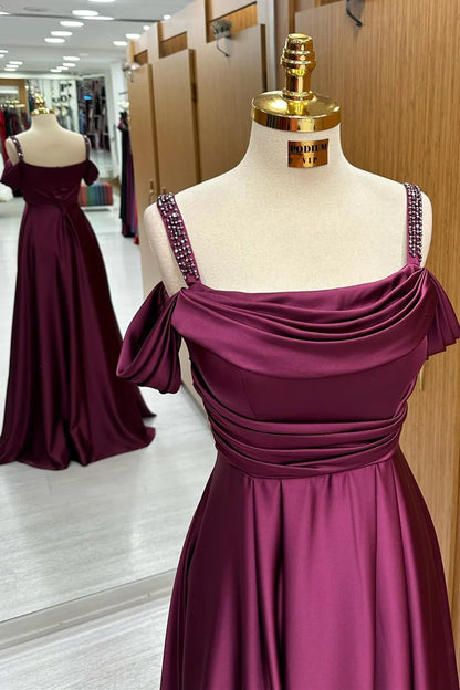 A-Line Satin Cold-Shoulder Prom Dress