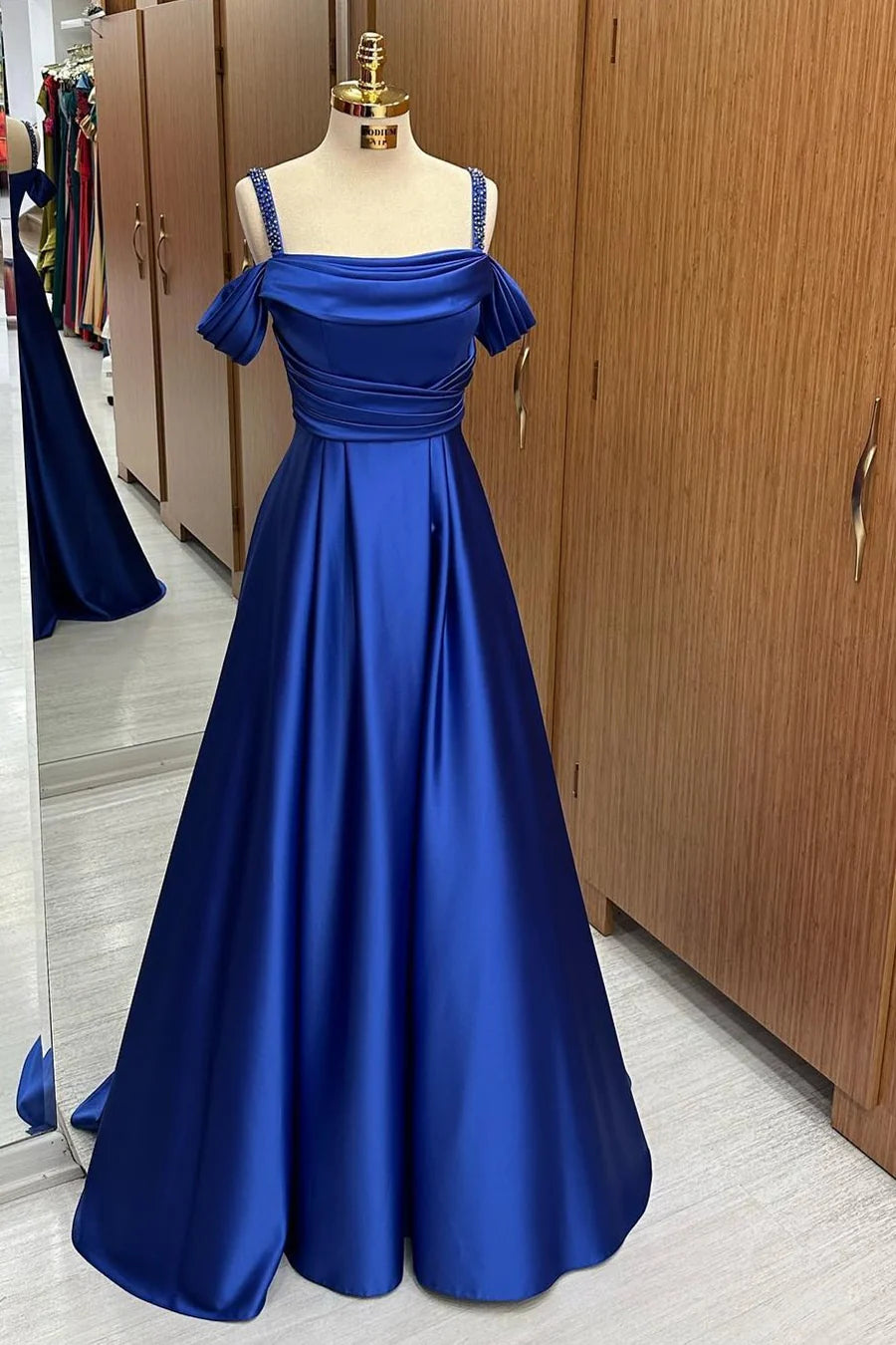 A-Line Satin Cold-Shoulder Prom Dress