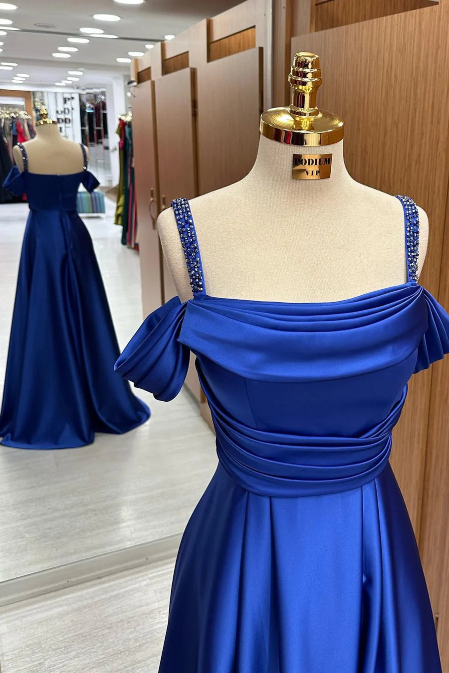 A-Line Satin Cold-Shoulder Prom Dress