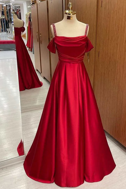 A-Line Satin Cold-Shoulder Prom Dress