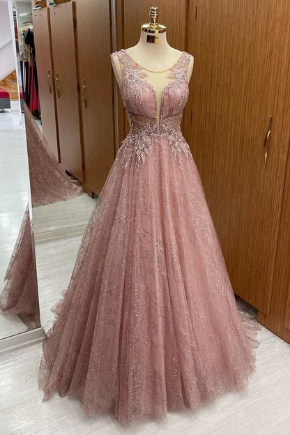 A-Line Floral Lace Sheer Straps Prom Dress