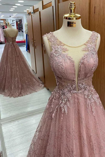 A-Line Floral Lace Sheer Straps Prom Dress