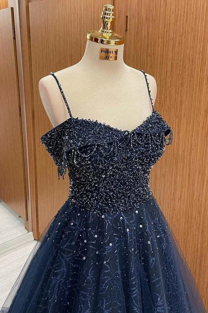 A-Line Beaded Straps Prom Dress