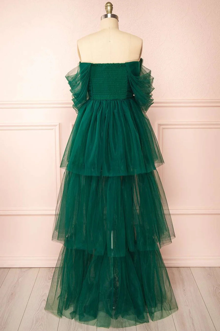 A-Line Tiered Tulle Off-the-Shoulder Prom Dress