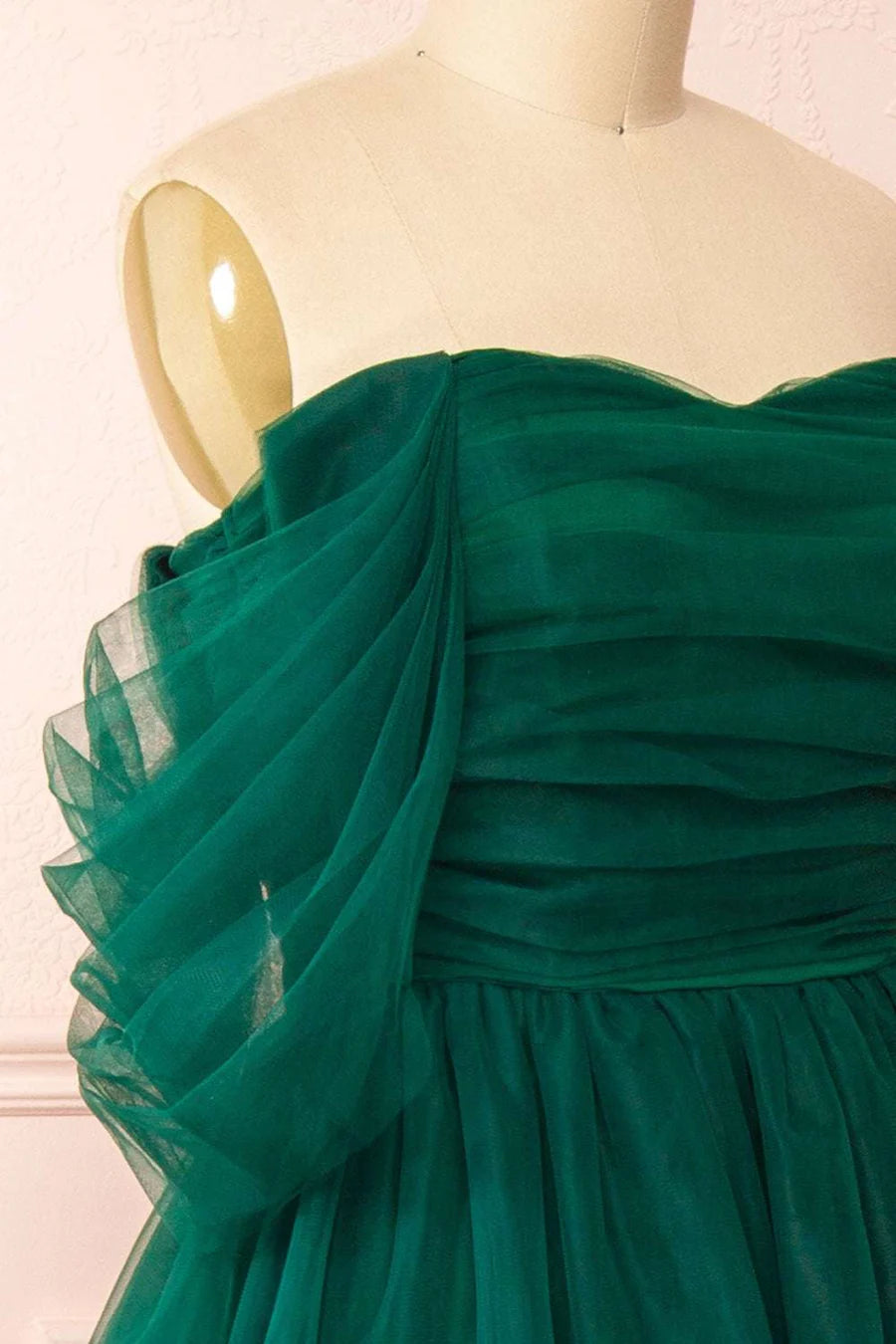 A-Line Tiered Tulle Off-the-Shoulder Prom Dress