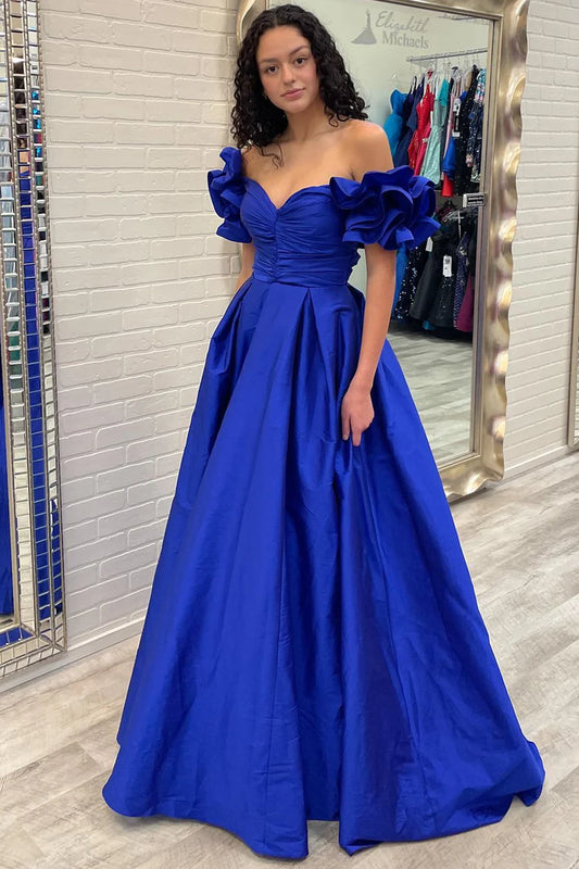 A-Line Off-the-Shoulder Ruffled Sleeve Prom Dress