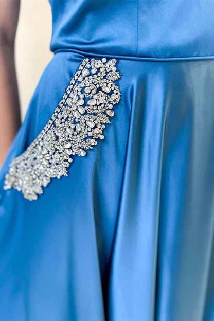 Off-the-Shoulder Backless Rhinestone Prom Dress