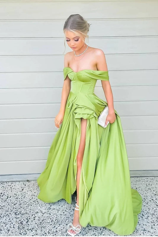 Off-the-shoulder High Slit Prom Dress