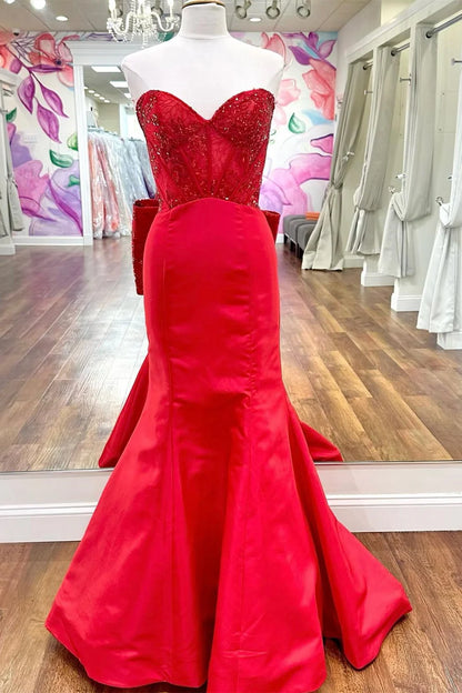 Sweetheart Bow-Back Trumpet Prom Dress With Sequin-Embroidery