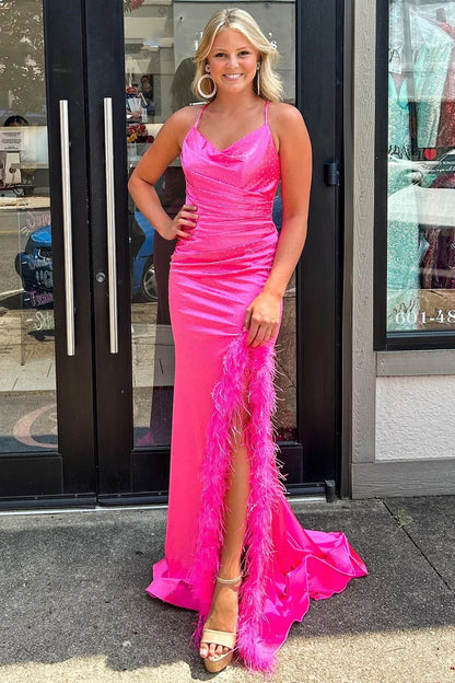 Beaded Lace-Up Back Prom Dress with Slit