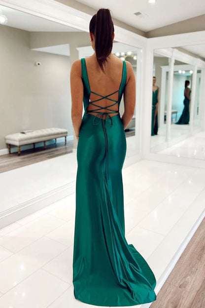 Deep V Lace-Up Mermaid Long Prom Dresses