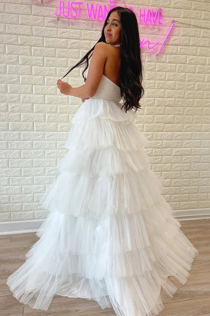 A-Line Strapless Tiered Prom Dress with Ruffles