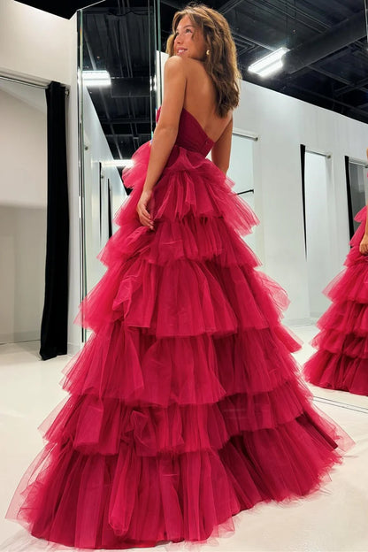 A-Line Strapless Tiered Prom Dress with Ruffles