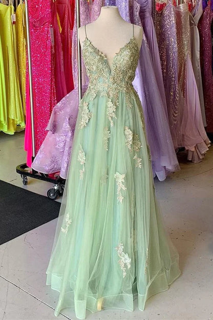 A-Line Beaded Embroidery Cutout Back Prom Dress with Slit