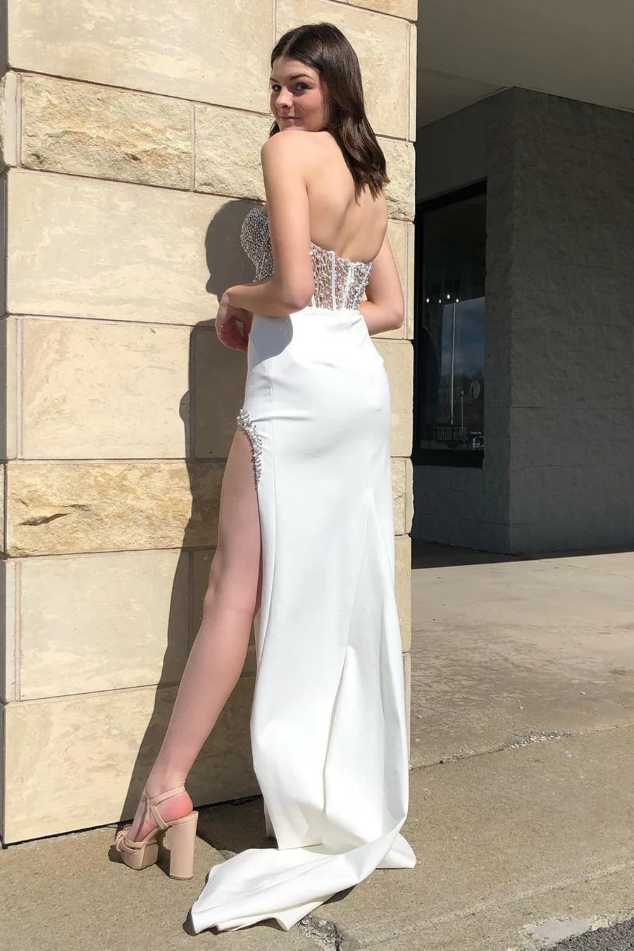 Beaded Sweetheart Prom Dress with Slit