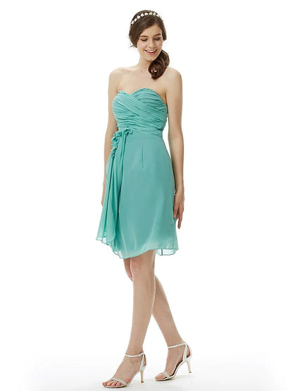 Sweetheart Neckline Strapless Knee Length Chiffon Bridesmaid Dress