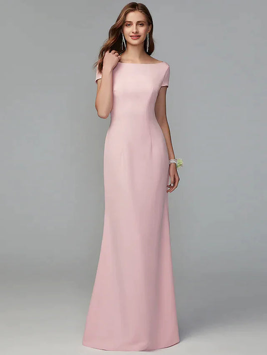 Scoop Neck Floor Length Jersey Bridesmaid Dress