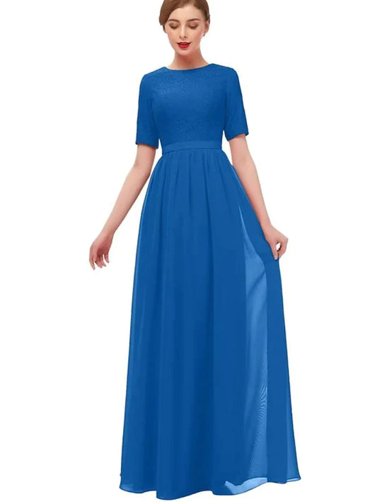 Floor Length Chiffon Bridesmaid Dress with Pleats Ruffles Split Front