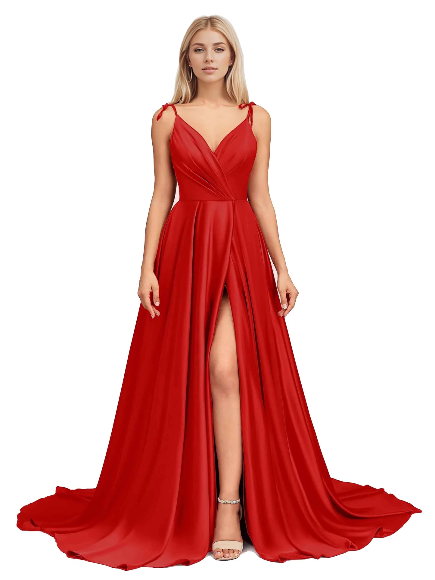 Elegant V Neck Sleeveless Split Bridesmaid Dresses Cocktail Party Prom Long Wedding Guest Dresses For Women