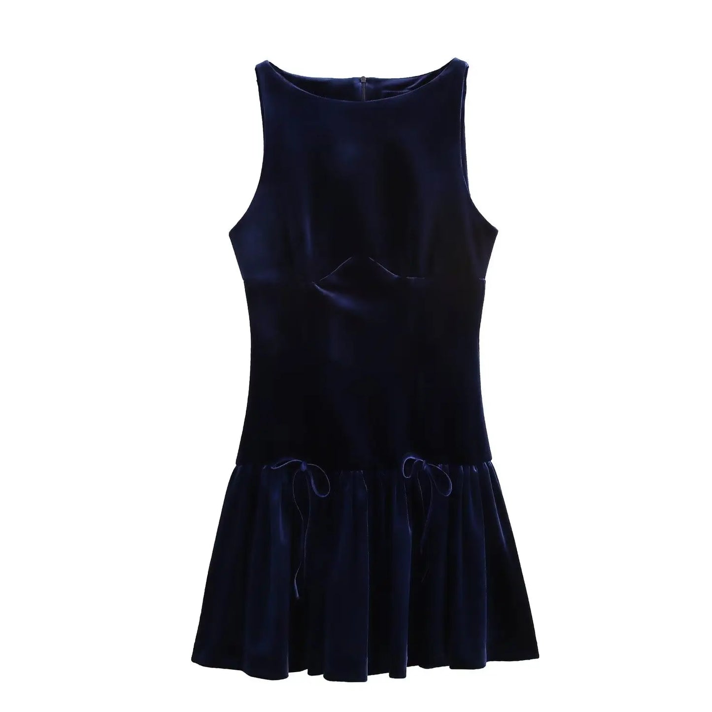 Xuewuba Prom Shop Dresses Round Neck Sleeveless Bow Velvet Blue Dress Formal Women's Dresses