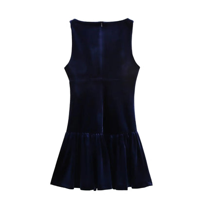 Xuewuba Prom Shop Dresses Round Neck Sleeveless Bow Velvet Blue Dress Formal Women's Dresses