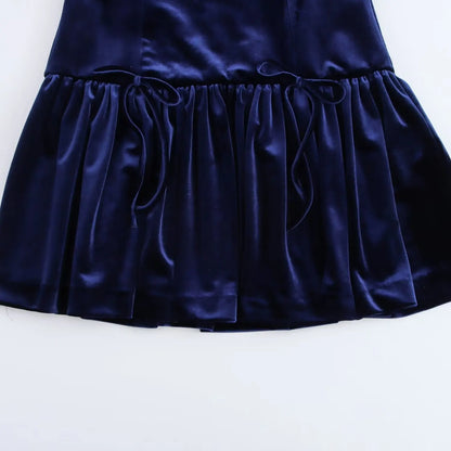 Xuewuba Prom Shop Dresses Round Neck Sleeveless Bow Velvet Blue Dress Formal Women's Dresses